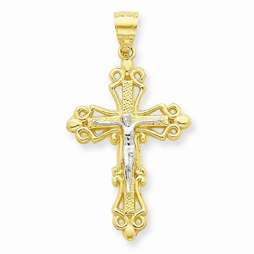 10k Yellow Gold & Rhodium Crucifix pendant