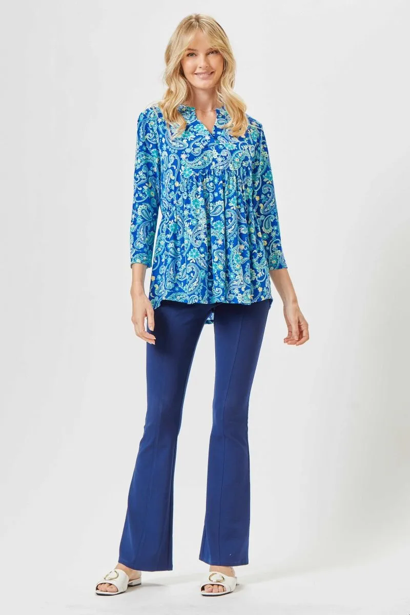 3/4 Sleeve Empire Waist Royal Blue Paisley Top - Wrinkle Free - Dear Scarlett