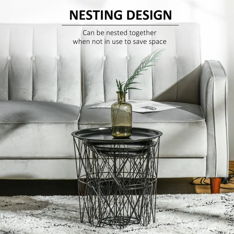 3pc Nesting Tables with Storage - Black