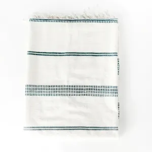 Aden Soft Cotton Throw Blanket (Natural/Navy)