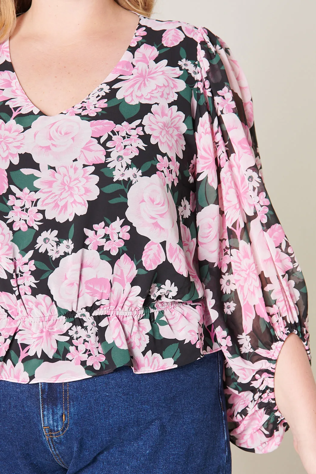 Angelica Floral Ways Balloon Sleeve Blouse Curve