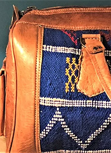 Blue Kilim and Leather Travel Bag