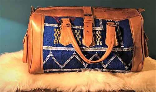 Blue Kilim and Leather Travel Bag