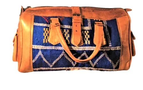 Blue Kilim and Leather Travel Bag