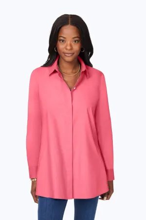 Cici Pinpoint No Iron Long Sleeve Tunic, Rose Red