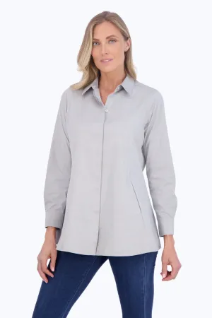 Cici Pinpoint No Iron Long Sleeve Tunic, Silver