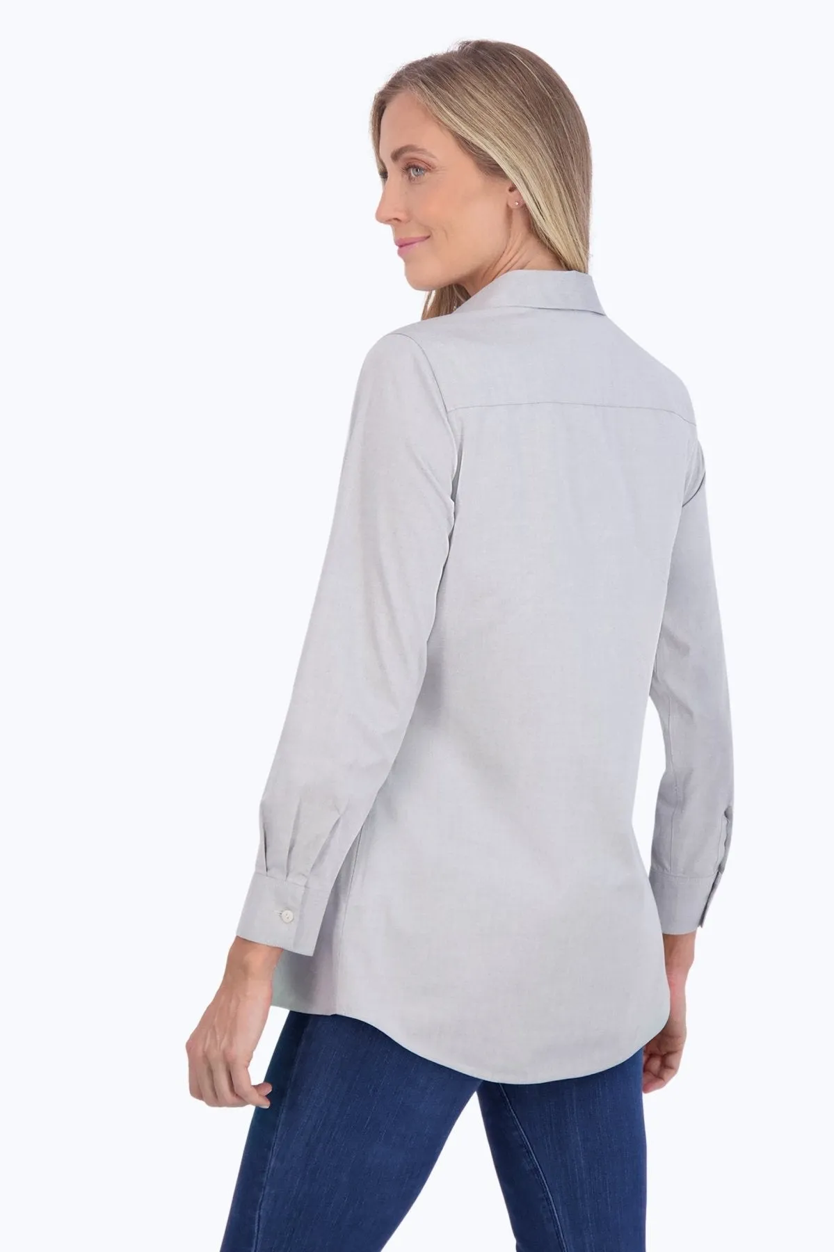 Cici Pinpoint No Iron Long Sleeve Tunic, Silver