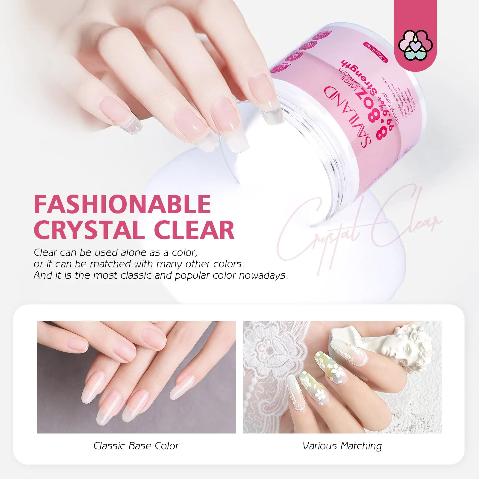 Clear Acrylic Powder - 250g/8.8oz for Nail Extensions