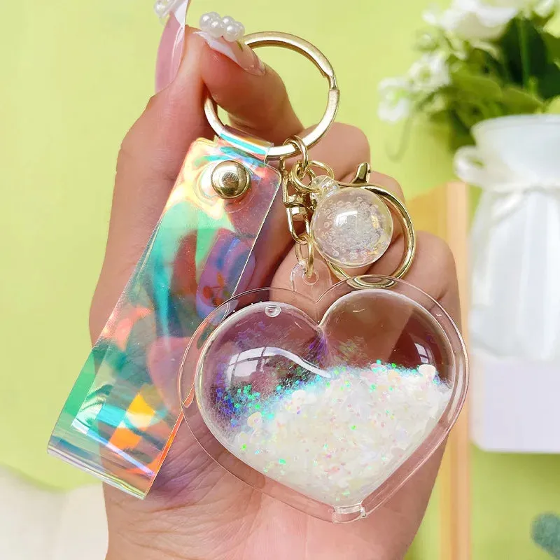 Glitter Quicksand Aesthetic Heart Keychain