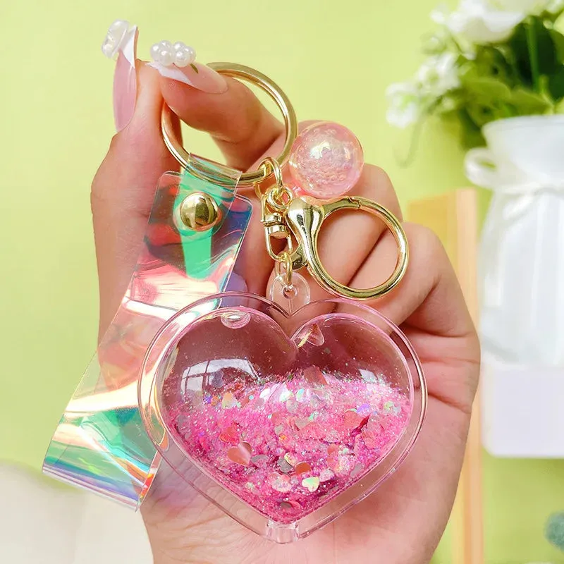 Glitter Quicksand Aesthetic Heart Keychain