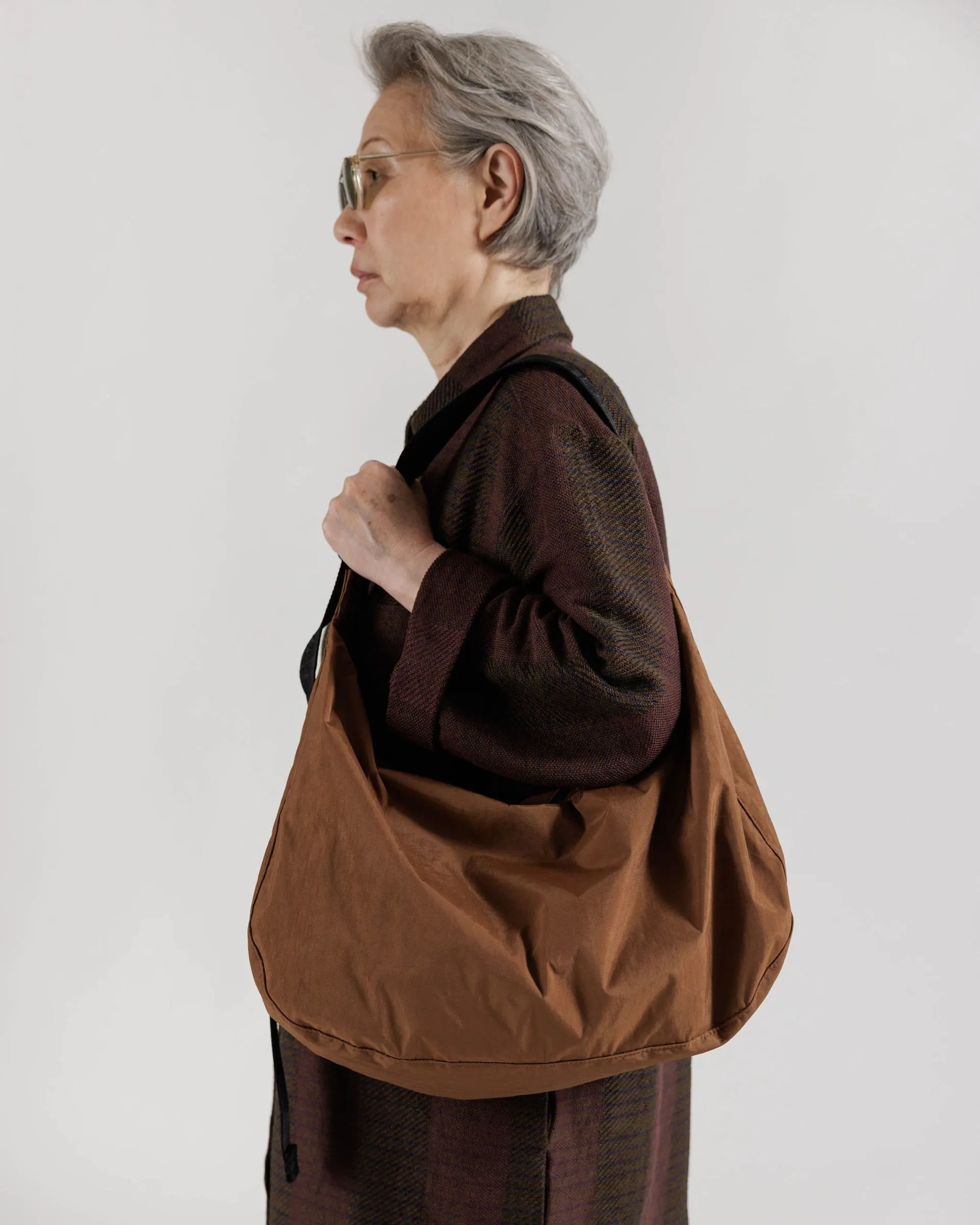 Large Nylon Crescent Bag in Brown