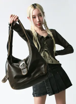 Leather Buckled Tote Bag IJ419