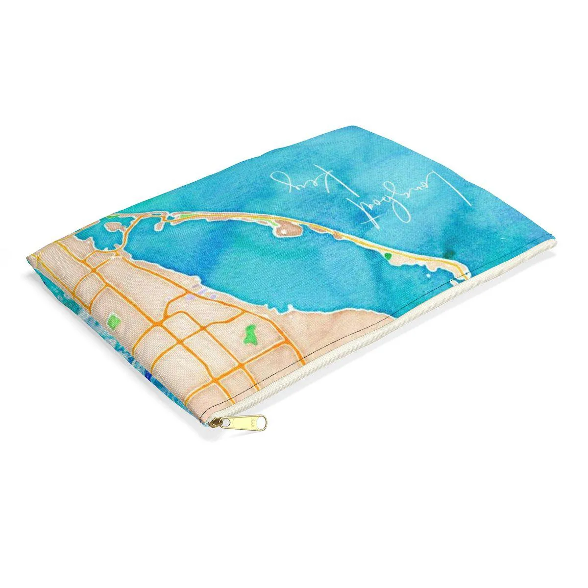 Longboat Key Watercolor Map Accessory Pouch with Tranquil Waters Back