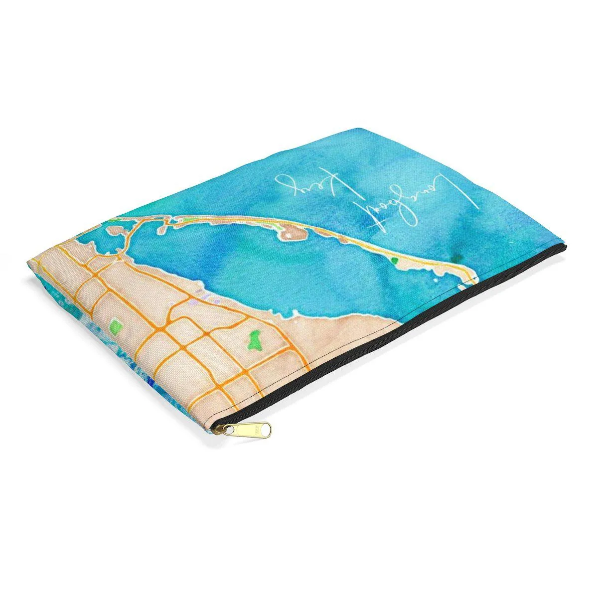 Longboat Key Watercolor Map Accessory Pouch with Tranquil Waters Back