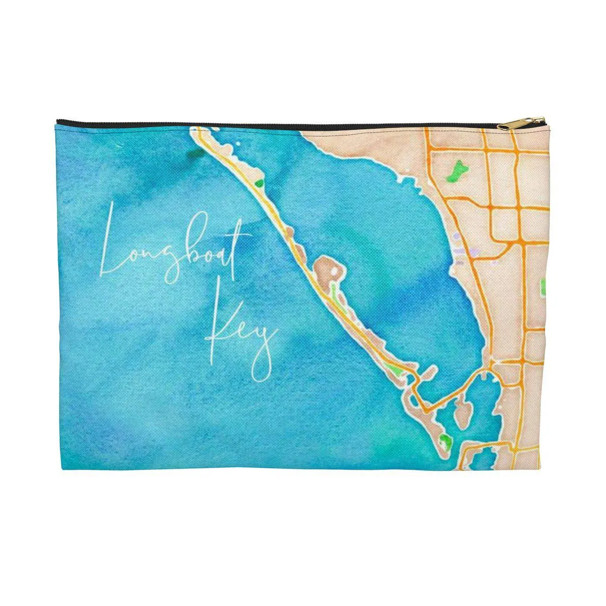 Longboat Key Watercolor Map Accessory Pouch with Tranquil Waters Back