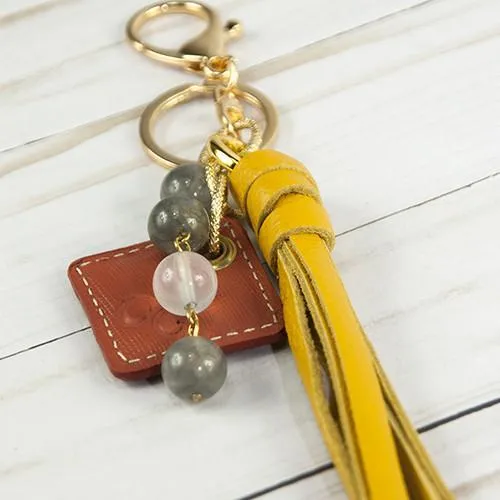 Lucca Leather Bag Charm- Yellow