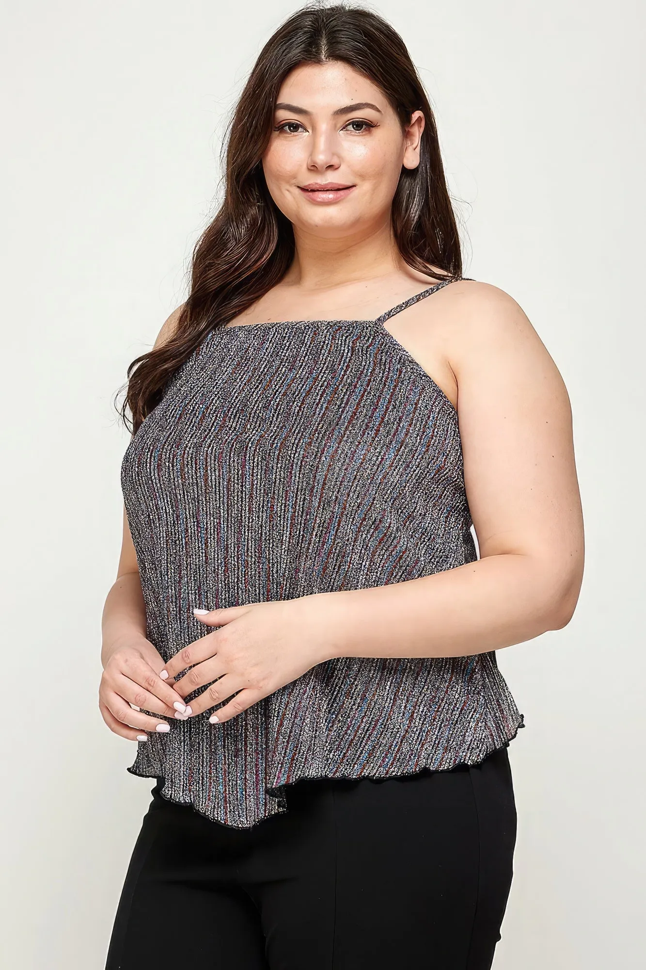 Metallic Stripe Handkerchief Plus Size Top