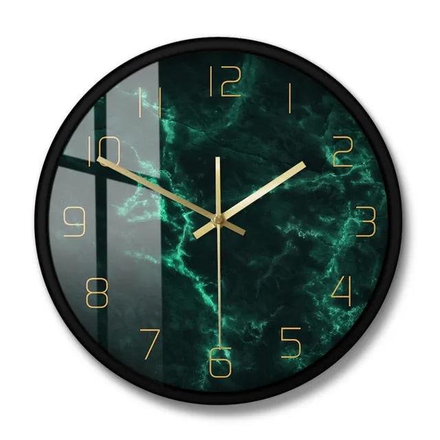 Minimalist Marble Pattern Green Nordic Round Wall Clock As A Living Room Decorative