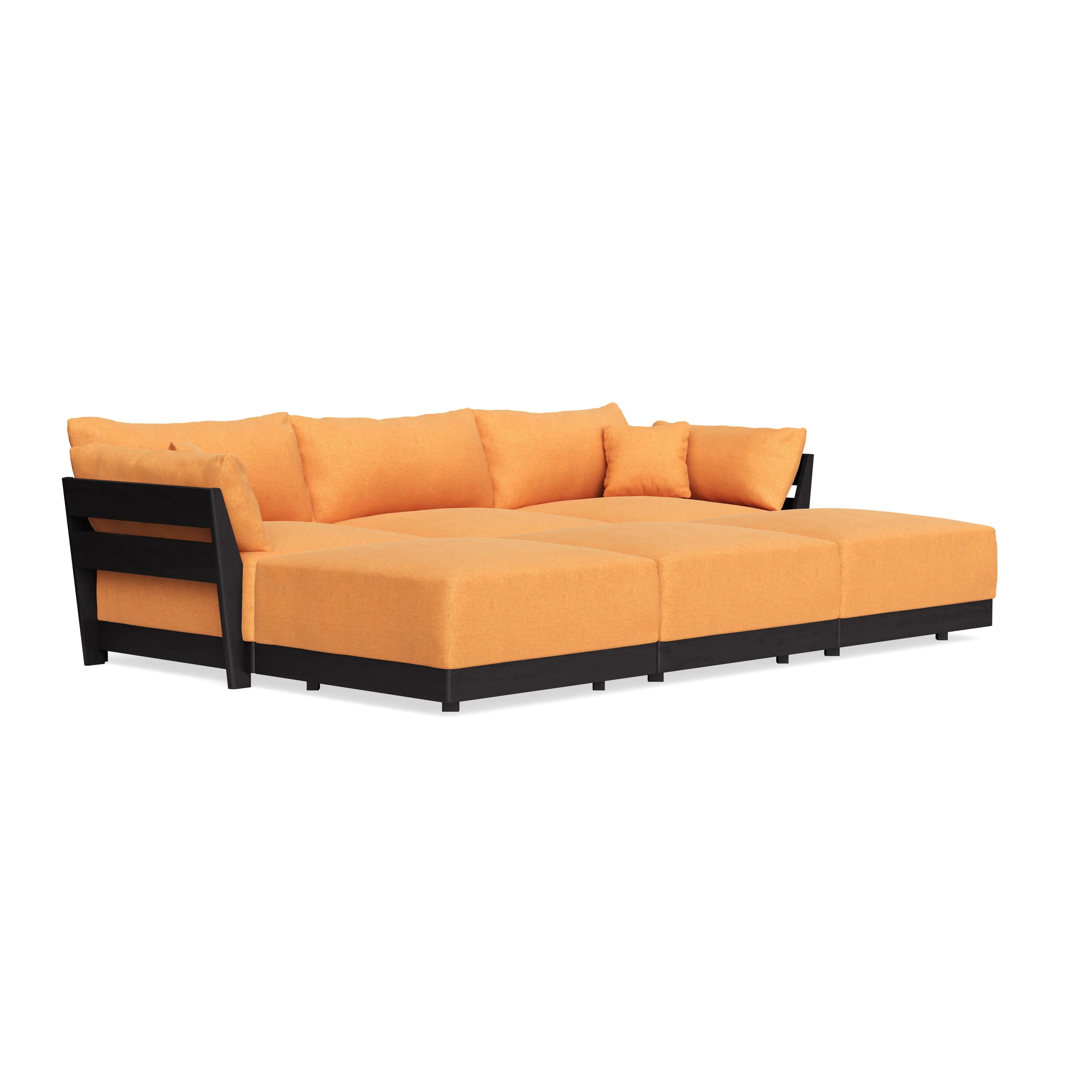 Modular Bondi Black 3-Seater Daybed Sofa Sectional in Tangerine | Classic Blend