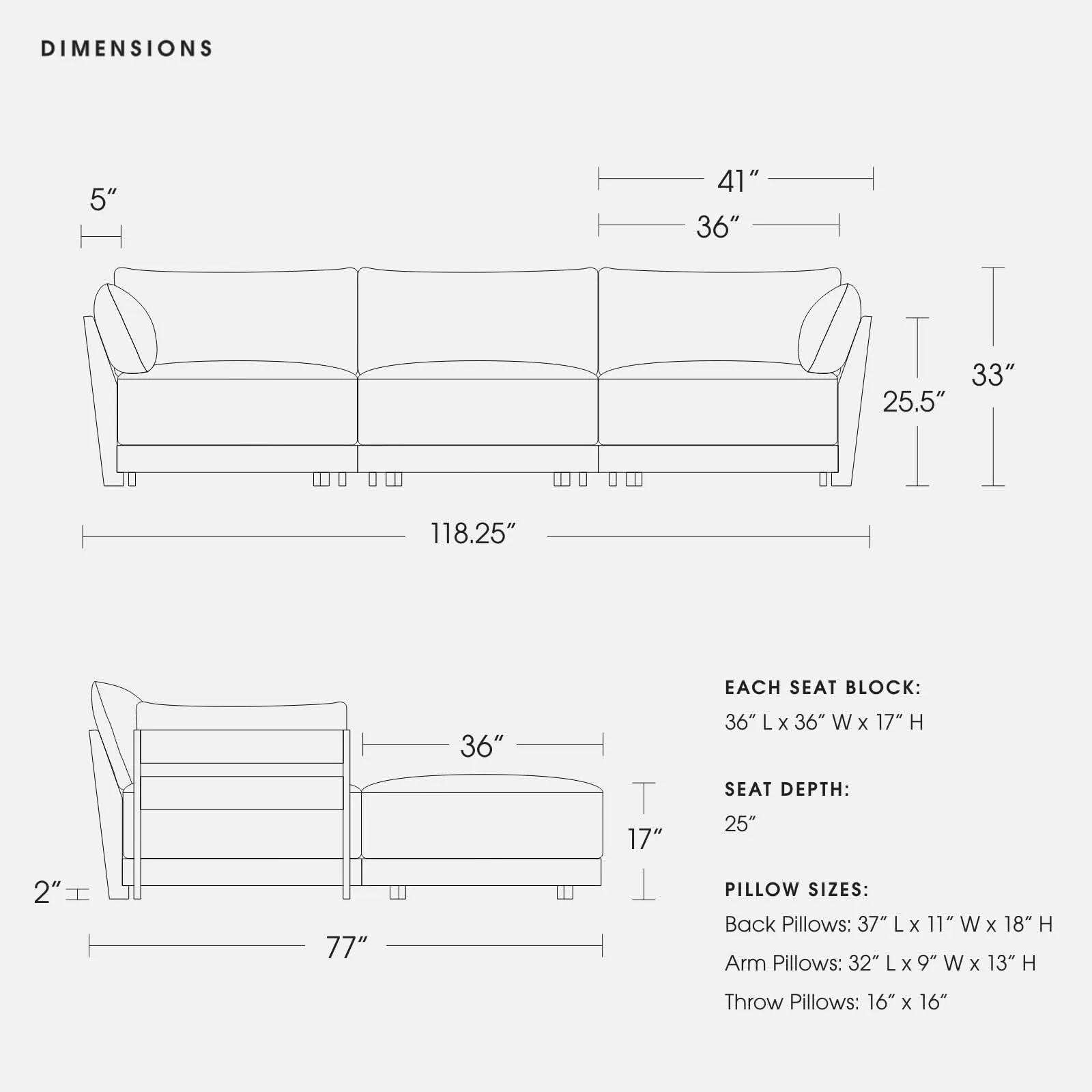 Modular Bondi Black 3-Seater Daybed Sofa Sectional in Tangerine | Classic Blend