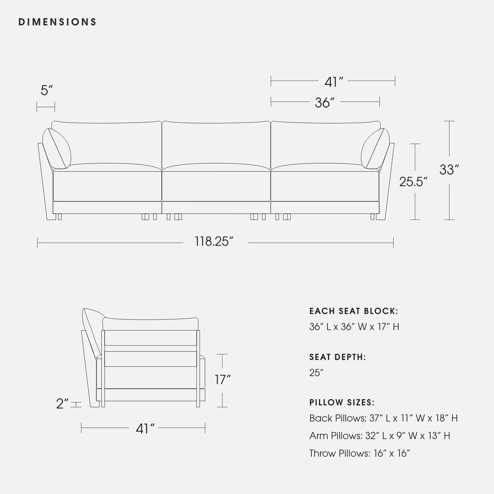 Modular Bondi Black 3-Seater Sofa in Spa | Classic Blend