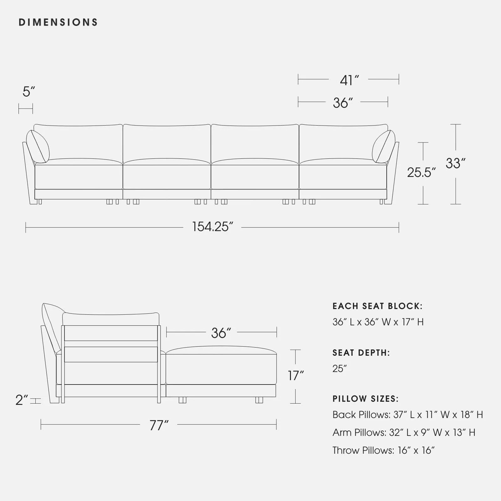 Modular Bondi Black 4-Seater U-Sectional in Cheddar | Classic Blend