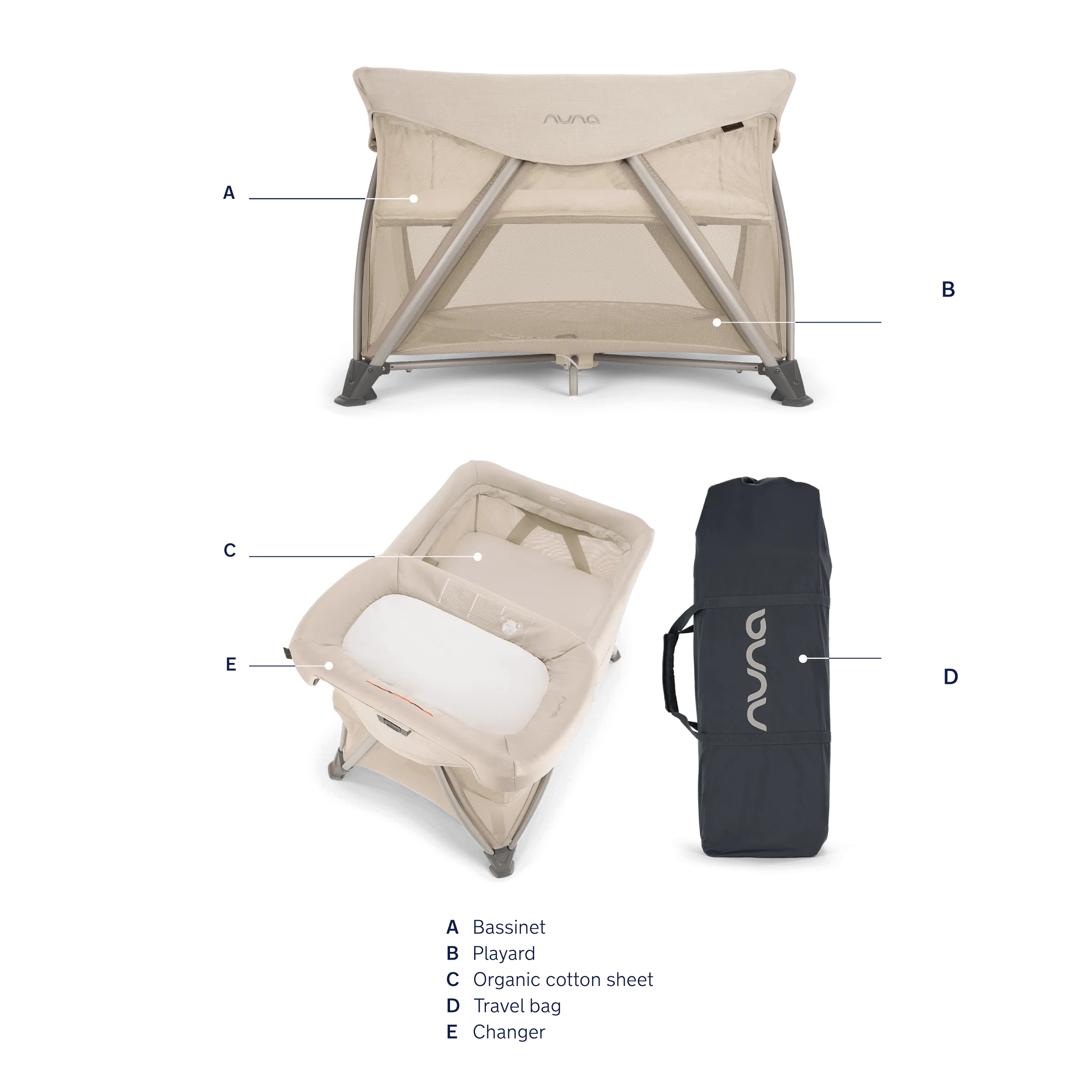 Nuna - Sena Aire   Zip-Off Bassinet    Changer - Biscotti