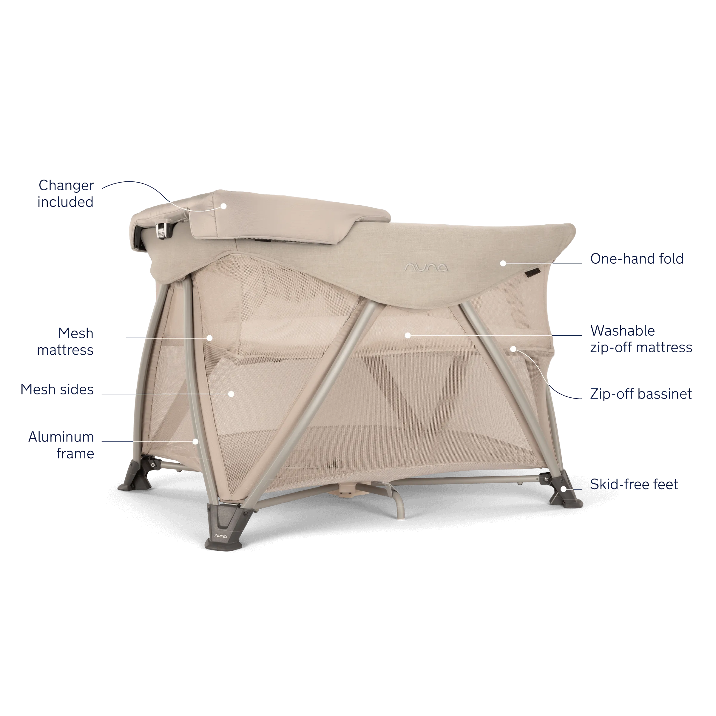 Nuna - Sena Aire   Zip-Off Bassinet    Changer - Biscotti