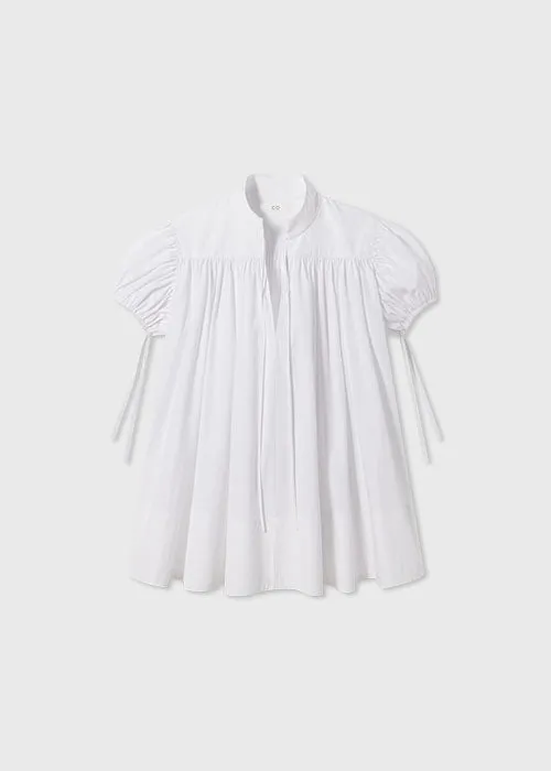 Puff Sleeve Gathered Shirt in Cotton Poplin - White