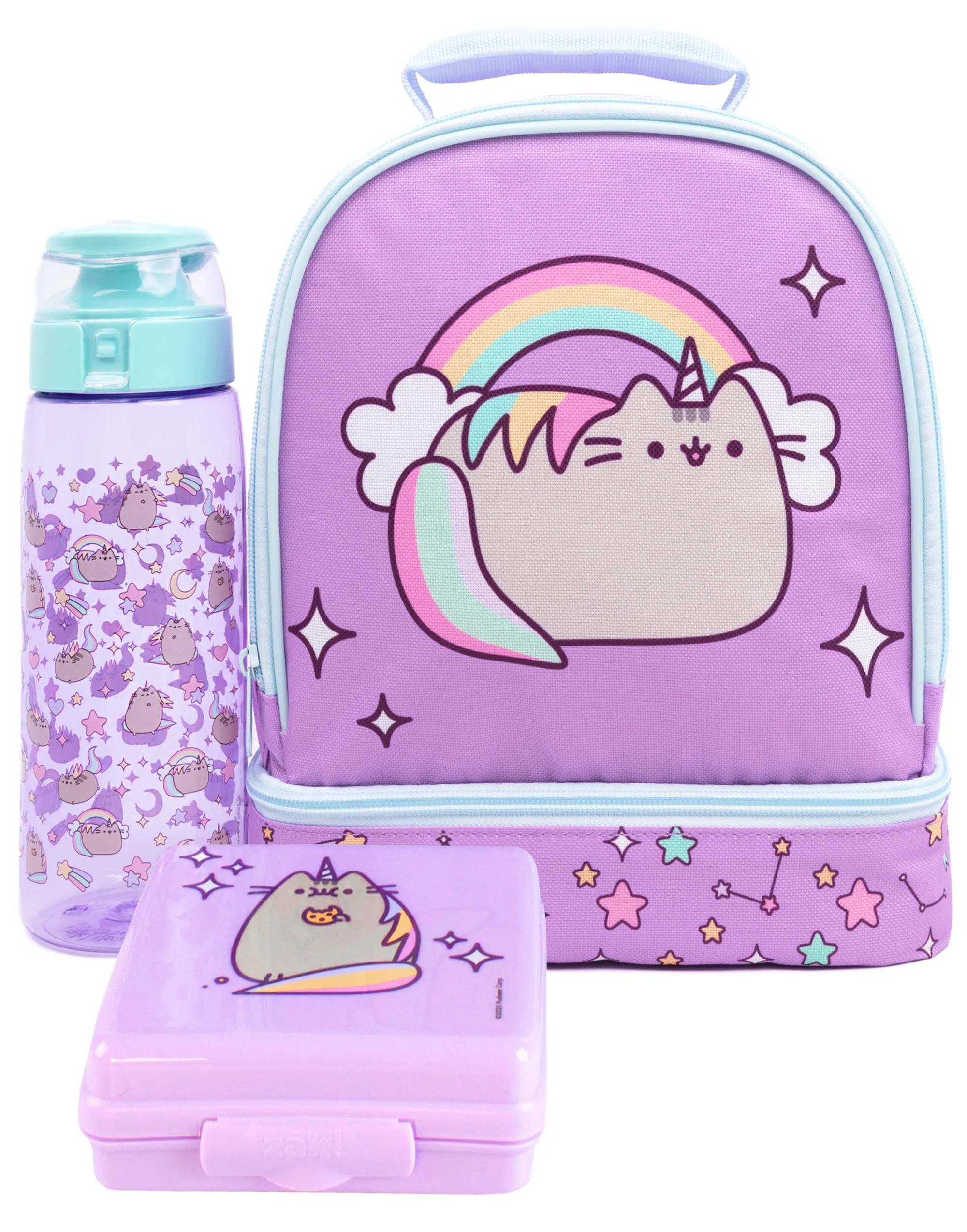 Pusheen The Cat Unicorn Rainbow Lunch Bag, Bottle and Snackpot Set - Purple