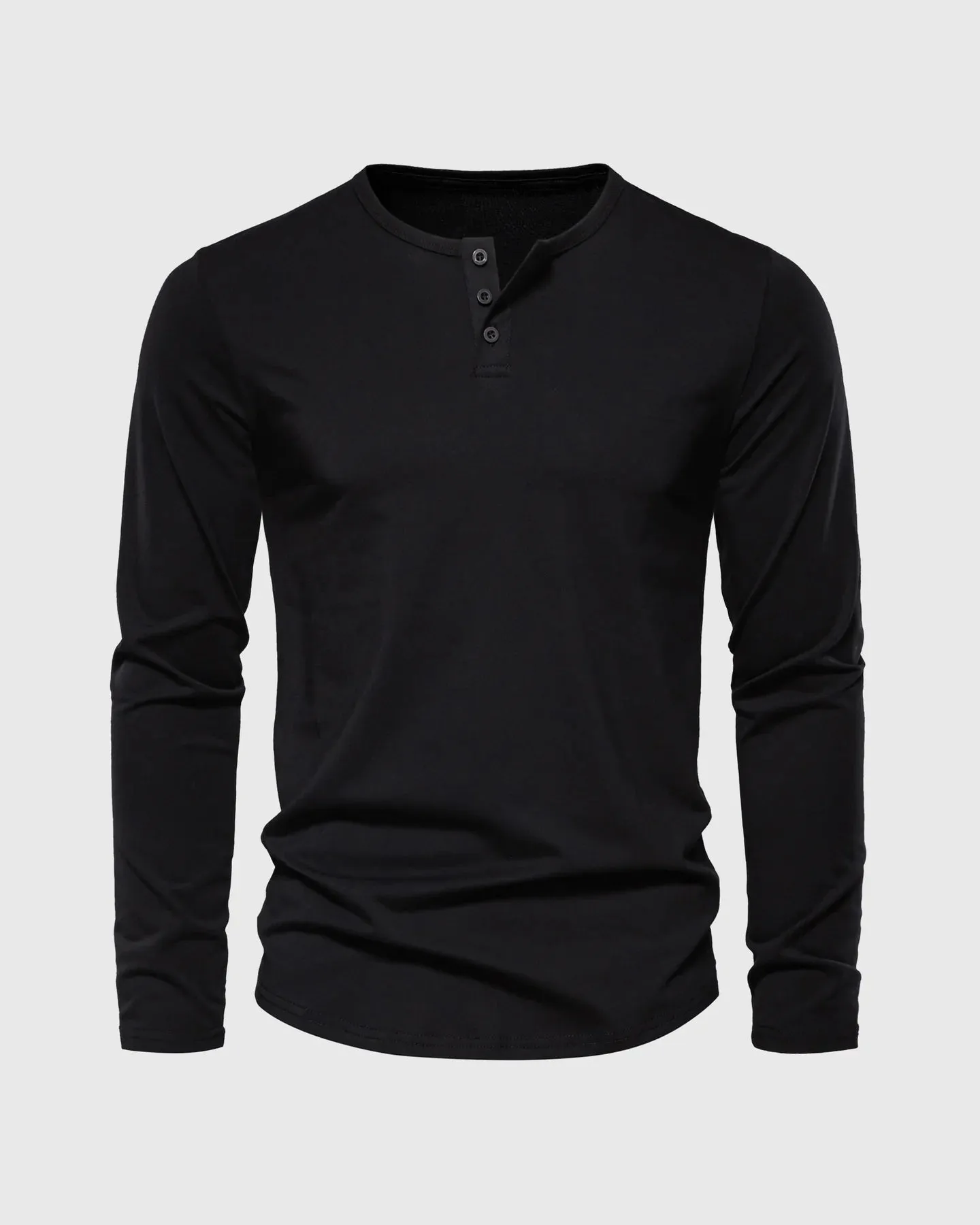 Rib Knit Curved Hem Stretch Long Sleeve Henley Shirt