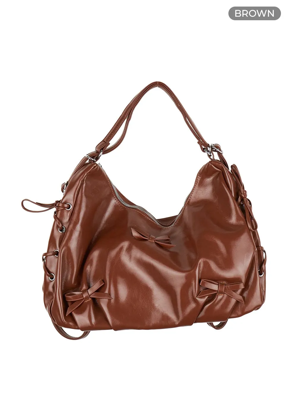 Ribbon Faux Leather Bag IS402