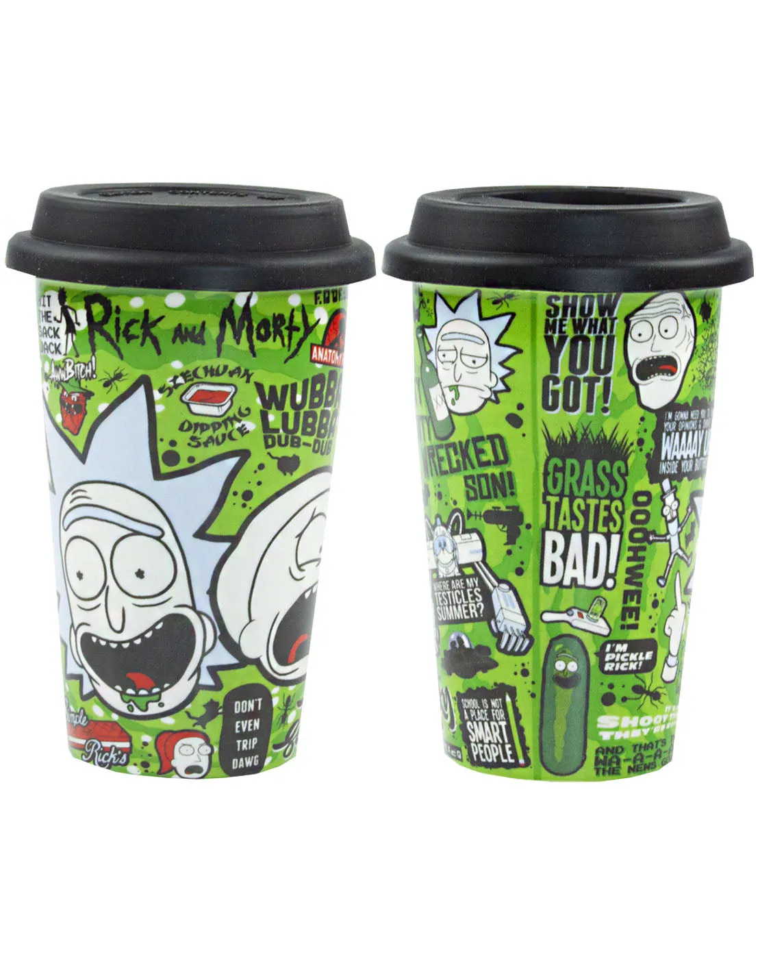 Rick And Morty Quotes Ceramic Green Travel Mug 12oz/340ml