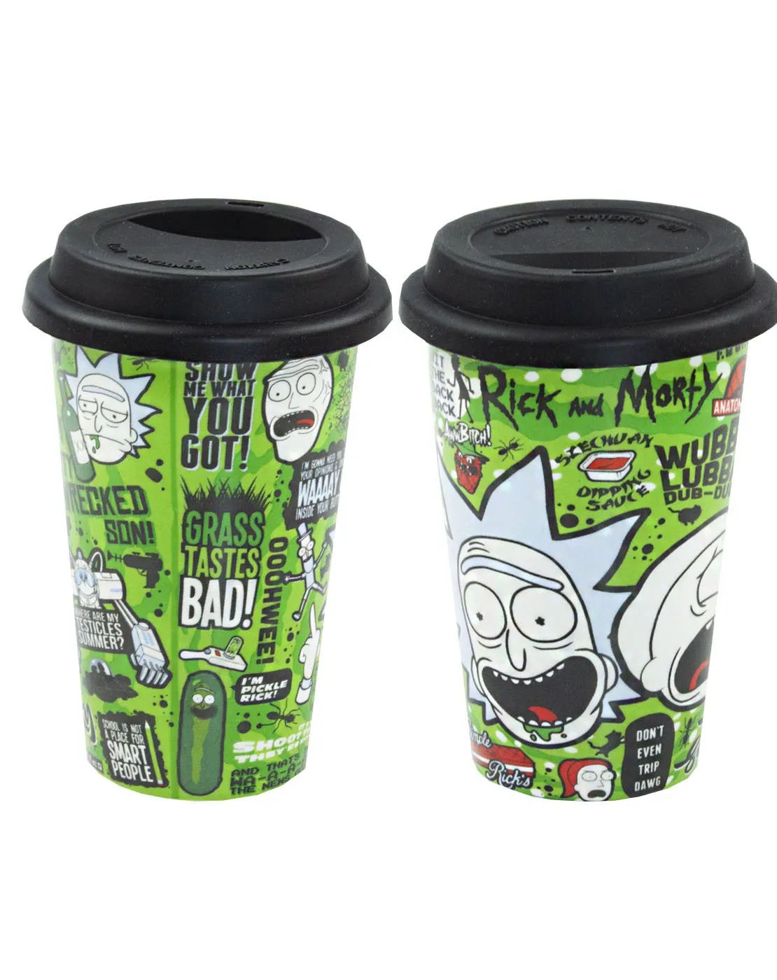 Rick And Morty Quotes Ceramic Green Travel Mug 12oz/340ml