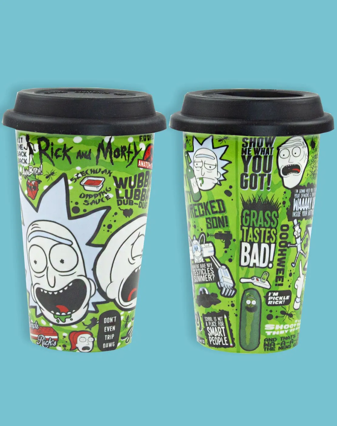 Rick And Morty Quotes Ceramic Green Travel Mug 12oz/340ml