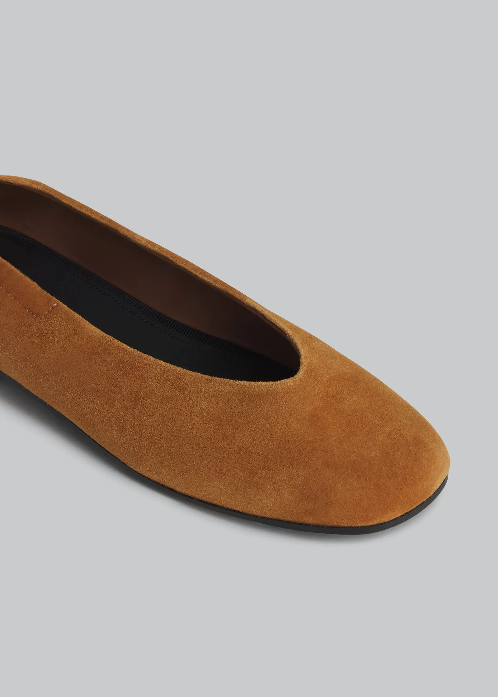 Ruched Square Toe Flat in Suede - Orange