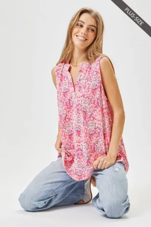 Small Pink Floral LIZZY Sleeveless Top - Wrinkle Free - Dear Scarlett