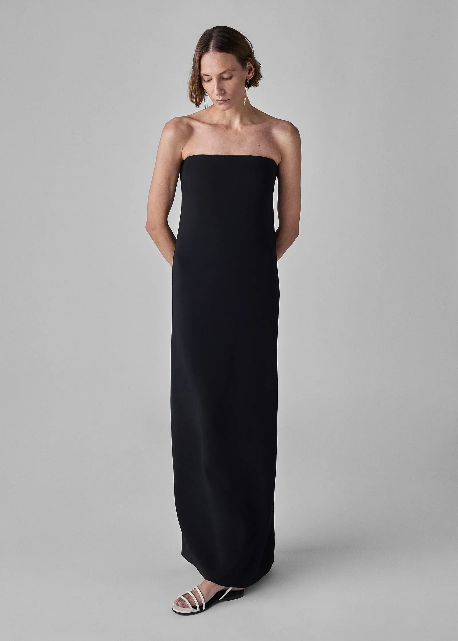 Strapless Column Dress in Viscose Crepe - Black