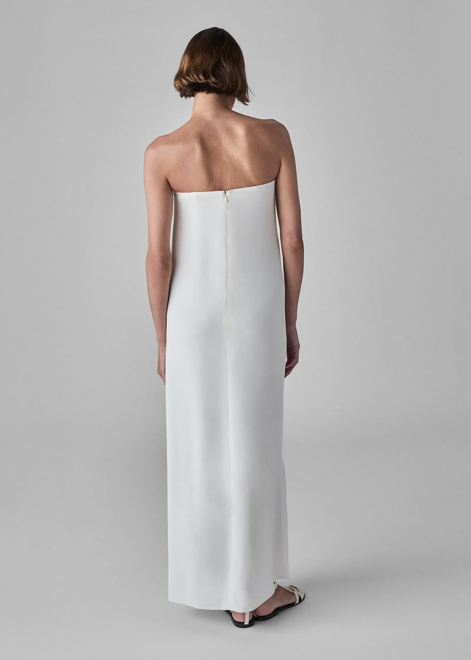 Strapless Column Dress in Viscose Crepe - Ivory