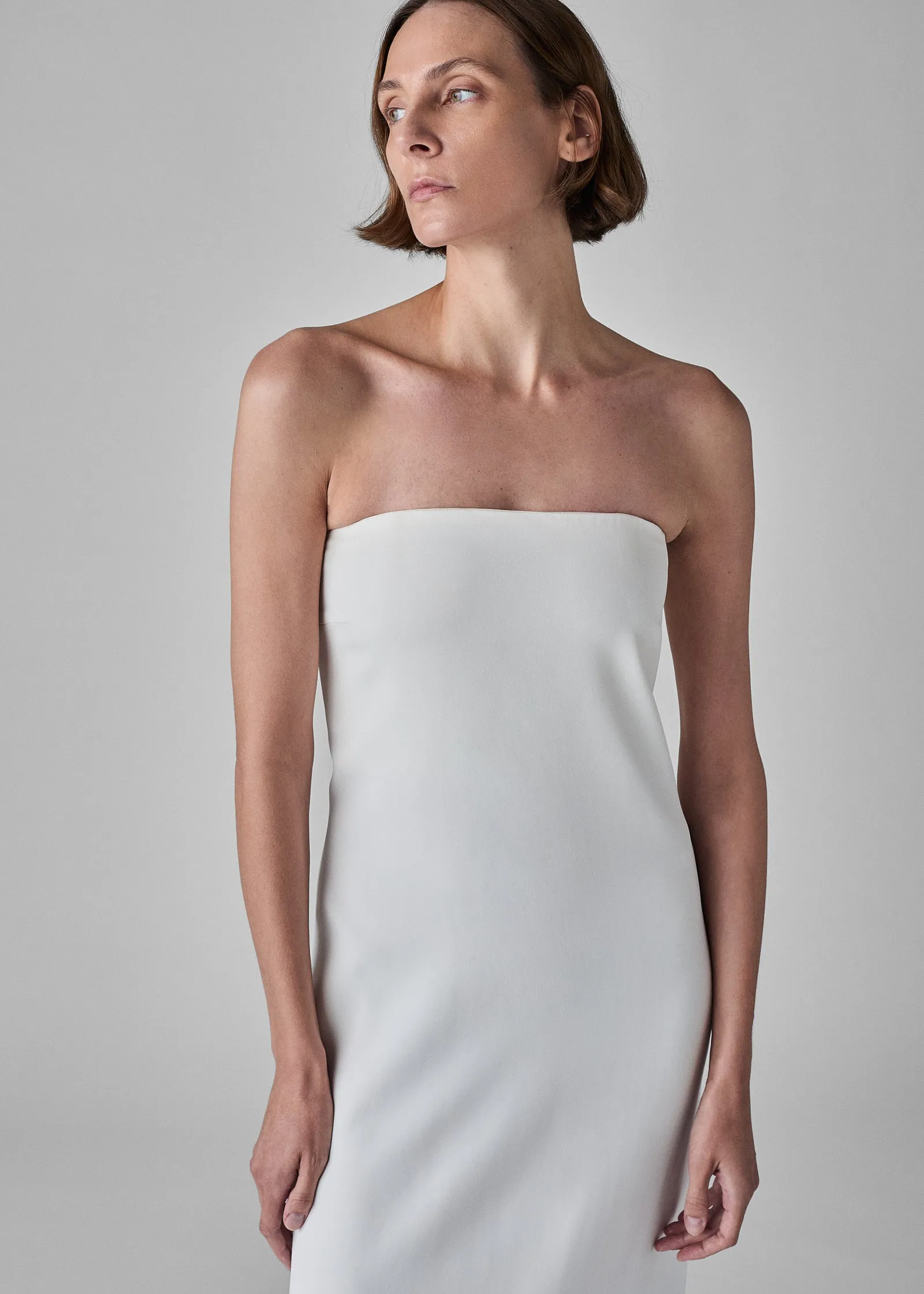 Strapless Column Dress in Viscose Crepe - Ivory