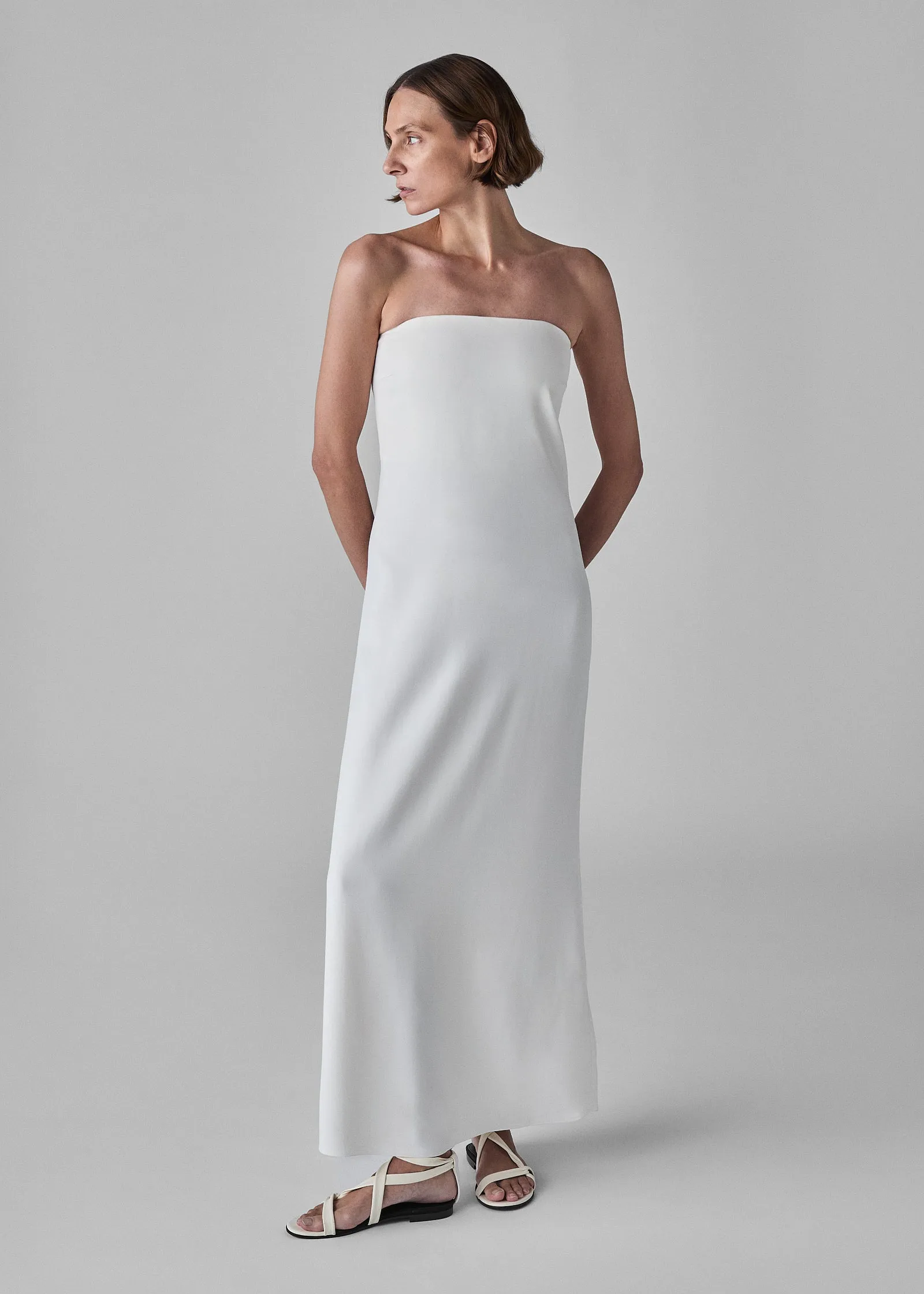 Strapless Column Dress in Viscose Crepe - Ivory