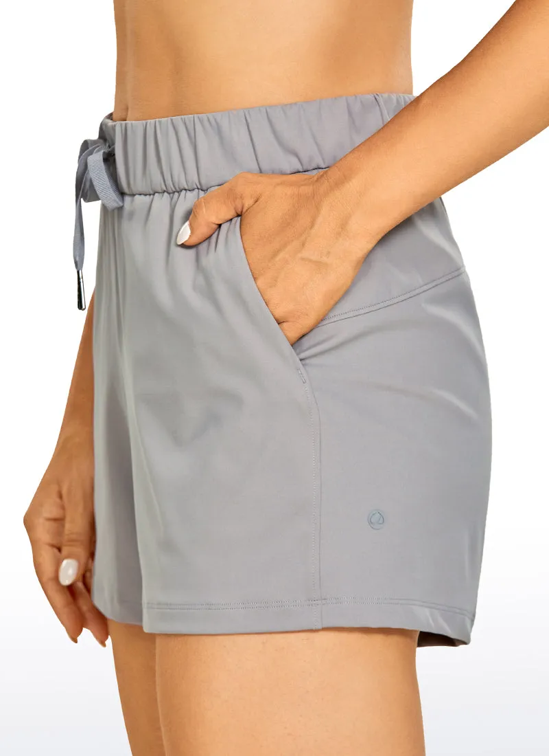 Stretch Mid-Rise Drawstring Shorts with Pockets 3.5"