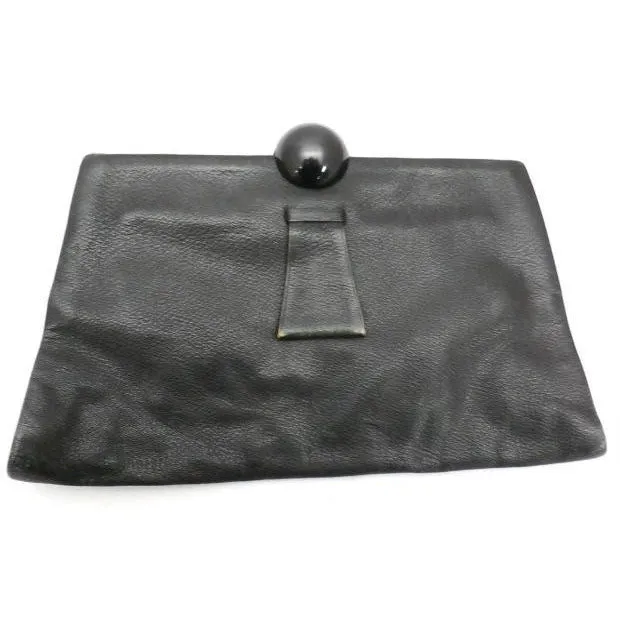 Vintage Black  Leather Clutch Purse w/ Huge Ball Clasp Art Deco 1920s